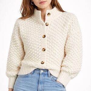 Madewell Surrey Bobble Cardigan Chunky Knit Mock Neck Antique Cream XS
